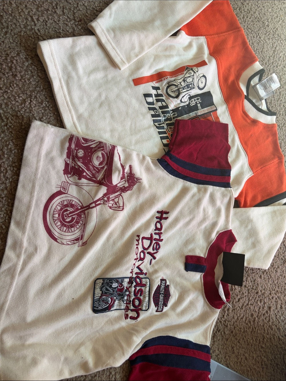 B62 Lot of 2 6y Y2KHarley-Davidson White, Orange & Maroon Kids Short Sleeve Tees